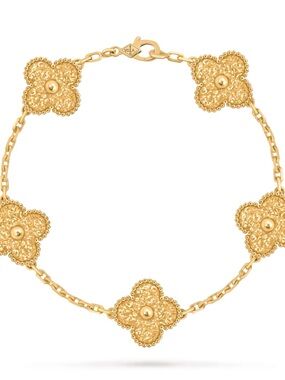 Vintage Alhambra bracelet, 5 motifs, textured 18K yellow gold.